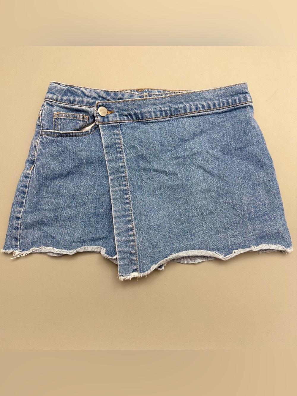 Art Class Denim Wrap Skort XL 14 Blue High Rise Raw Hem Mini Skirt Shorts